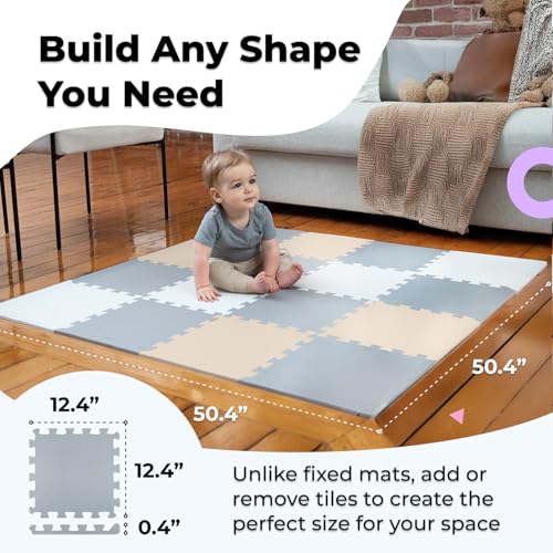 miotetto baby play mat soft foam floor tiles for kids adjustable interlocking foam tiles fits with 50x50 playpen baby mat for crawling amp development safe amp non-toxic playmat for babies 6-12 months