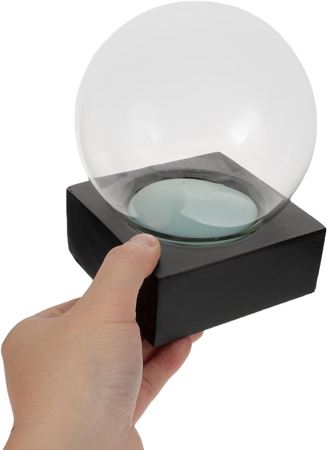 DIY Clear Glass Snow Globe Dome with Thickened Glass for Christmas Crafts Transparent Sphere with Black Square Resin Base for Holiday Party and Craft Projects