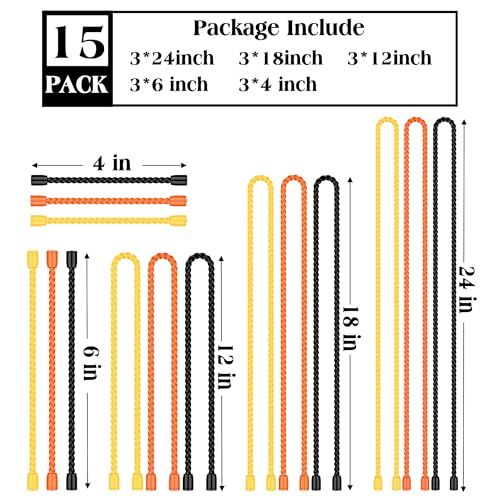 Image of 15PCS 4 /6 /12 /18 /24 Inch Silicone Cable Ties, Reusable Rubber Twist Ties Set