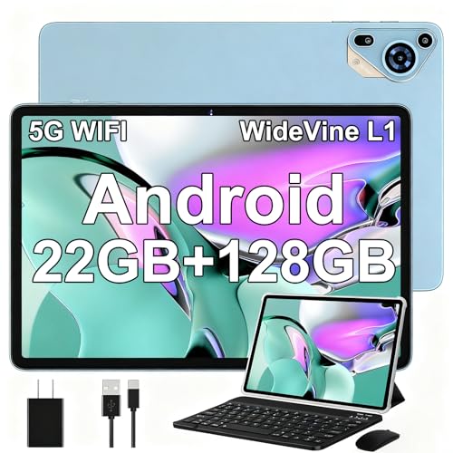 SKYEGG Tablet 10 Zoll Android 14, 22GB RAM + 128GB ROM bis 1TB, 5G WLAN, Widevine L1, GPS, Octa-Core 2.0GHz, 8000mAh, HD 1280×800, 8MP/5MP, BT 5.0, inkl. Tastatur & Maus – Blau
