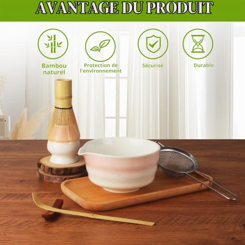 LIAILA Kit Matcha Service À Thé 6 Pièces, Bol À Matcha Avec Passoire En Acier Inoxydable, Fouet En Bambou, Support À Fouet, Accessoires Pour Amateurs De Matcha – vue 4