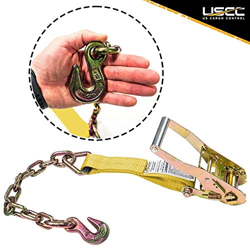 US Cargo Control Ratchet Straps with Chain Extension 2 Inch Wide X