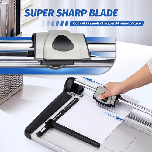 Image of Rotary Paper Trimmer, 15 Sheets Heavy Duty Paper Trimmer, 360mm(14.17 inch) Cutting Length, Commercial Grade Rotary Paper Cutter for Home /Office /School, Black & Silver