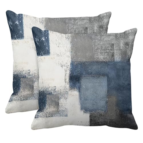 Emvency Set of 2 Throw Pillow Covers Modern Abstract Painting Blue White and Gray Decorative Sofa Pillow Cases Home Decor Standard Square 18x18 Inches Pillowcases