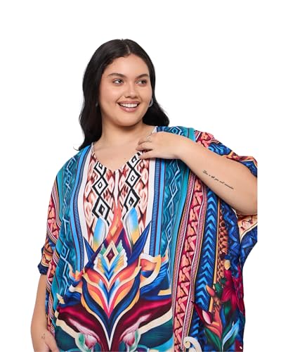 Image of Gypsie Blu Women Plus Size Kaftan Dress Beach Cover Up Maxi Dresses for Women, V-Neck Kimono Sleeve 1X-3X