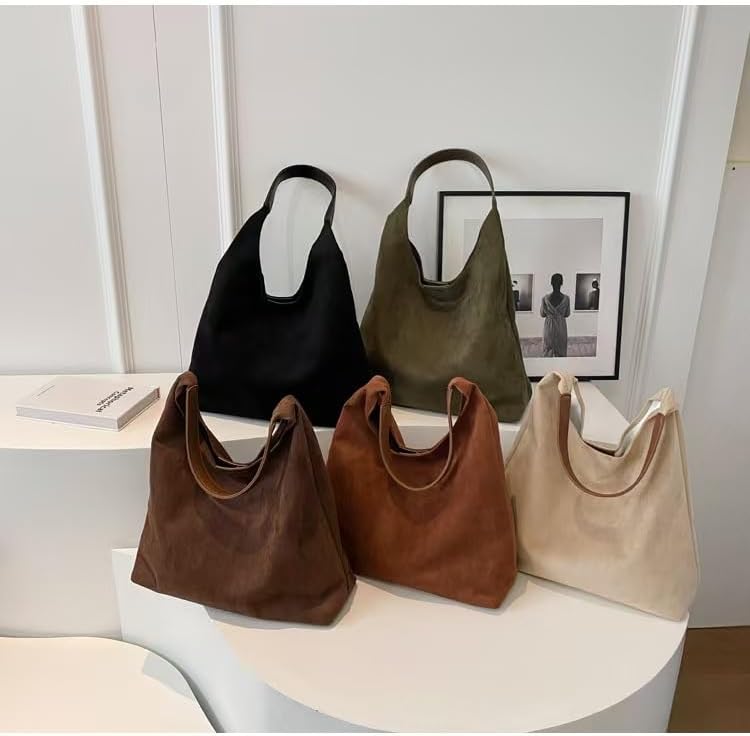 Suede Hobo Bags for Women - Retro Slouchy Office Shoulder Top-handle Tote Handbags - Image 7