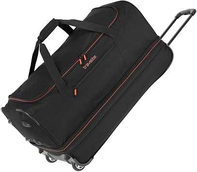 travelite Basic Series 096276 2-Wheel Trolley Travel Bag Size L with Expansion Pleat, Soft Luggage Travel Bag with Wheels with Extra Volume, Schwarz/Blau, size70cm, Travel Duffle