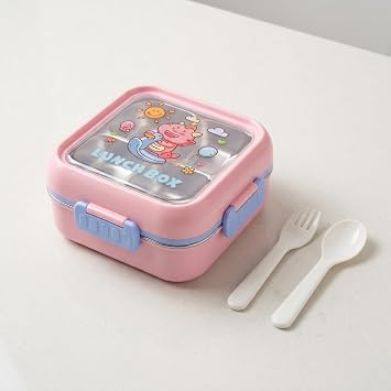 Deconox Paslanmaz Çelik 3 Bölmeli Kilitli Yemek Kabı 2000 ml, Çatal Kaşık Dahil Renkli Desenli Lunch Box, Çelik İç Hazneli Saklama ve Taşıma Kabı