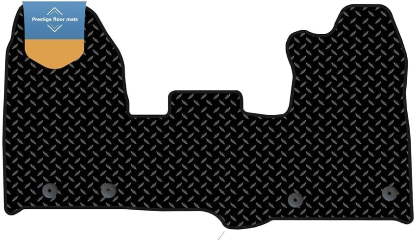 Ford Transit Custom 2015-2023 Tailored Van Floor Mats - 3mm Black Rubber, Anti-Slip, Waterproof, UK-Made with Black Cloth-Bound Edge - Prestige Mats
