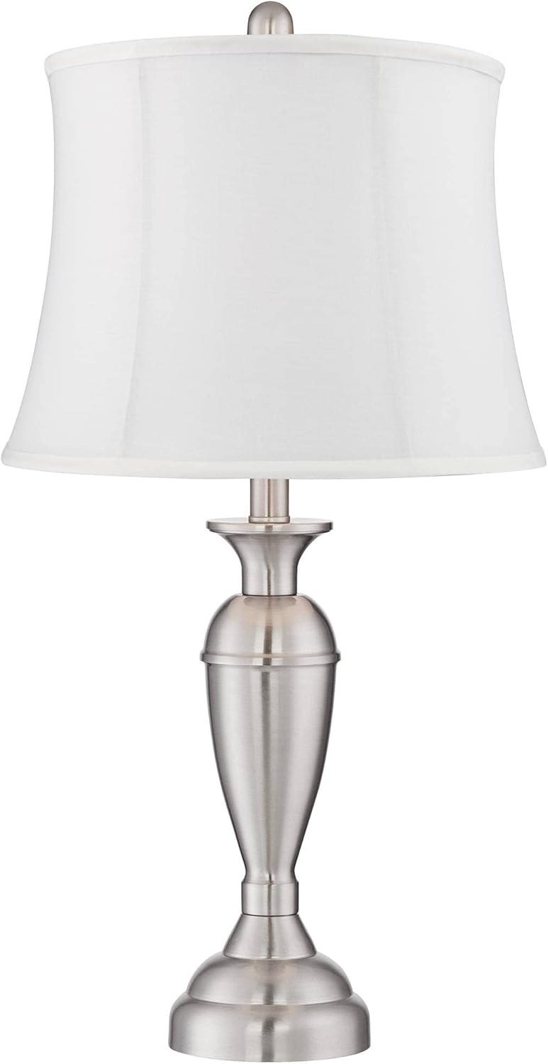 Regency Hill Blair Traditional Table Lamps 25" Tall Set of 2 Brushed Nickel Silver Metal Candlestick White Softback Fabric Drum Shade for Bedroom Living Room House Bedside Nightstand Office