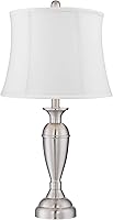 Vista 5 de Regency Hill Blair - Juego de 2 lámparas de mesa tradicionales de 25 pulgadas de alto, níquel cepillado, metal plateado y plateado, pantalla