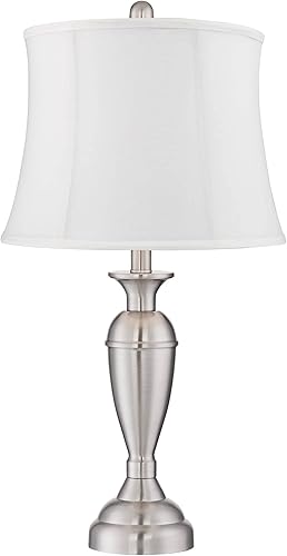 Miniatura 5 de Regency Hill Blair - Juego de 2 lámparas de mesa tradicionales de 25 pulgadas de alto, níquel cepillado, metal plateado y plateado, pantalla de