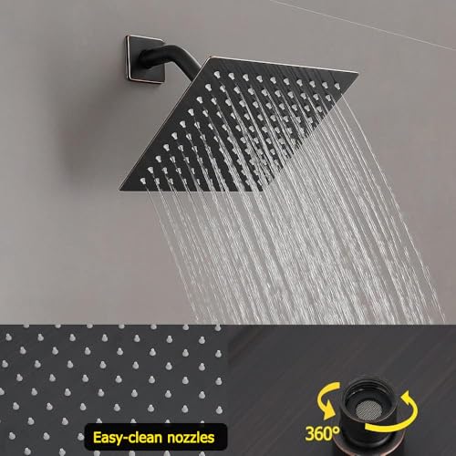 JingGang Oil Rubbed Bronze Shower System 8 Inch Bathroom Rain Mixer Shower Combo Set Wall Mounted Rainfall Shower Head and Handheld System Shower Faucet Set Rough-in Valve Body and Trim Kit by JingGang - Image 2