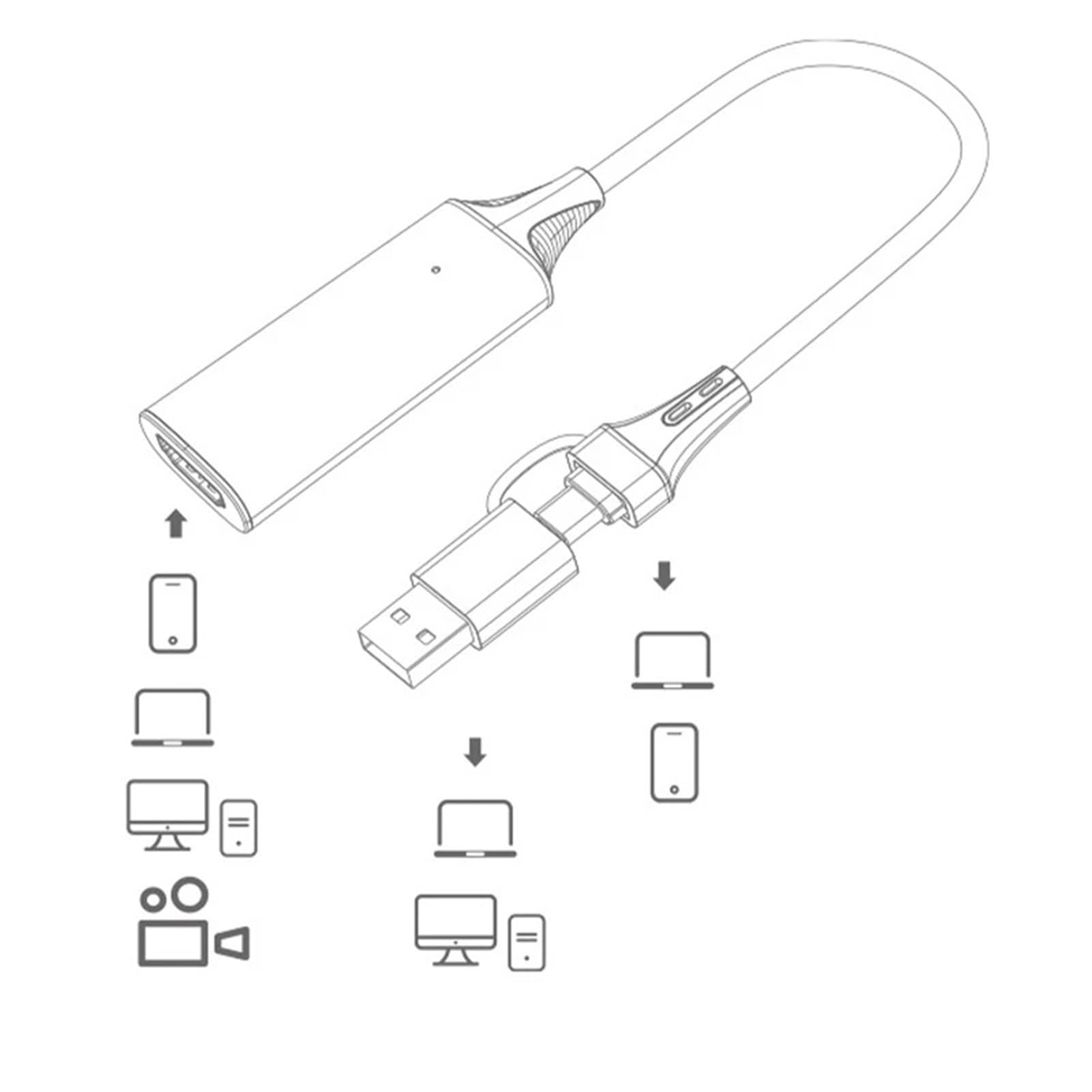 Tarjeta de Captura Video USB/Tipo C 2 en 1, 4K, USB-C a HDTV, 1080P, for PC, grabación Juegos, cámara, transmisión fácil de operar(B)