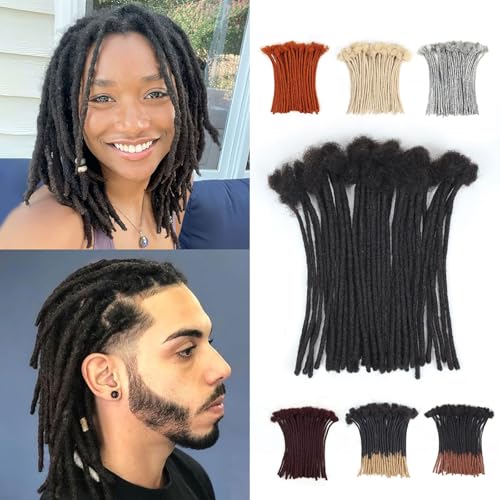 Lounoke Loc Extensions Human Hair, 8 Inch 0.6cm Pencle Size Dreadlock Extensions Human Hair for Women Men Full Handmade Permanent Dreads Locs(Natural Black 40 Strands)