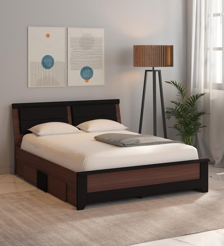 Image of Mintwud Pepperfry Engineered Wood King Size Bed with Drawer Storage | Wooden Double Bed Cot Palang Furniture with Headboard for Bedroom Living Room Home and Hotel (Wenge Finish)