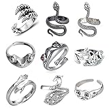 ring schlangenkette 🦋【Langlebiges Material】Der Retro Punkring besteht aus einer Zinklegierung, galvanisiertem Silber, einem starken und haltbaren, verstellbaren Ring, der für die Finger der meisten Menschen geeignet ist.