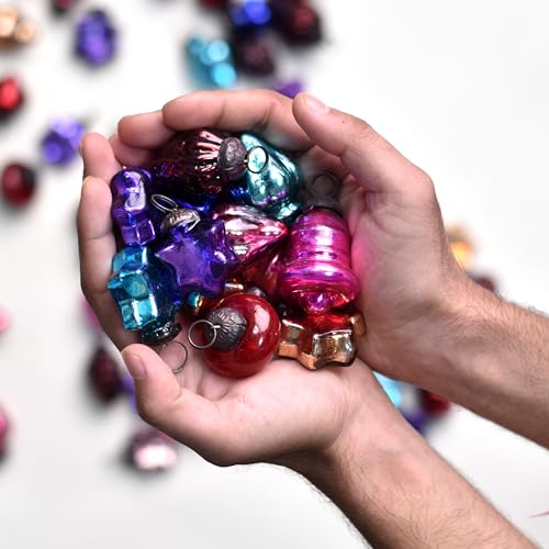 Image of IndianShelf 25 Pieces Multicolor Glass Vintage Christmas Ornaments Mini Bulk Decorative Ornaments for Halloween, Christmas Tree, New Year, Valentine Day, Holidays, Event and Wedding (25 * 1 Boxes)