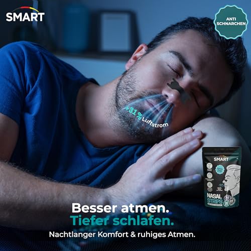 Nasenstrips Anti-Schnarch Schwarz 60 Stück Größen-Mix Schnarchstopper für bessere Atmung in der Nacht, öffnen verstopfte Nasenwege, starker Halt, hautfreundlich, atmungsaktives Pflaster, extra starke