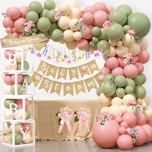 Baby in Bloom Baby Shower Decorations Party Supplies Spring Wildflower Baby Shower Decorations Mom to Be Decoration Its a Girl Decor Pink and Sage Green Floral BabyShower Decoration