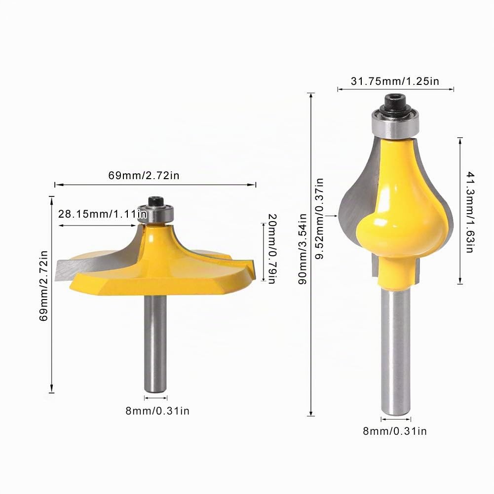 Fresa per corrimano, 8 mm, 2 frese per fresa superiore, fresa per incollare il legno, fresa per pialla CNC, per macchina incisione