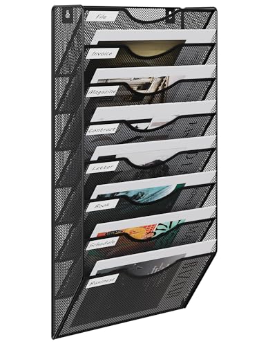 EasyPAG 8 Compartiments Métal Porte Revue Mural Porte Document Suspendu A4 Organisateur de Bureau à Suspendre Banette de Rangement Range Papier Corbeille a...