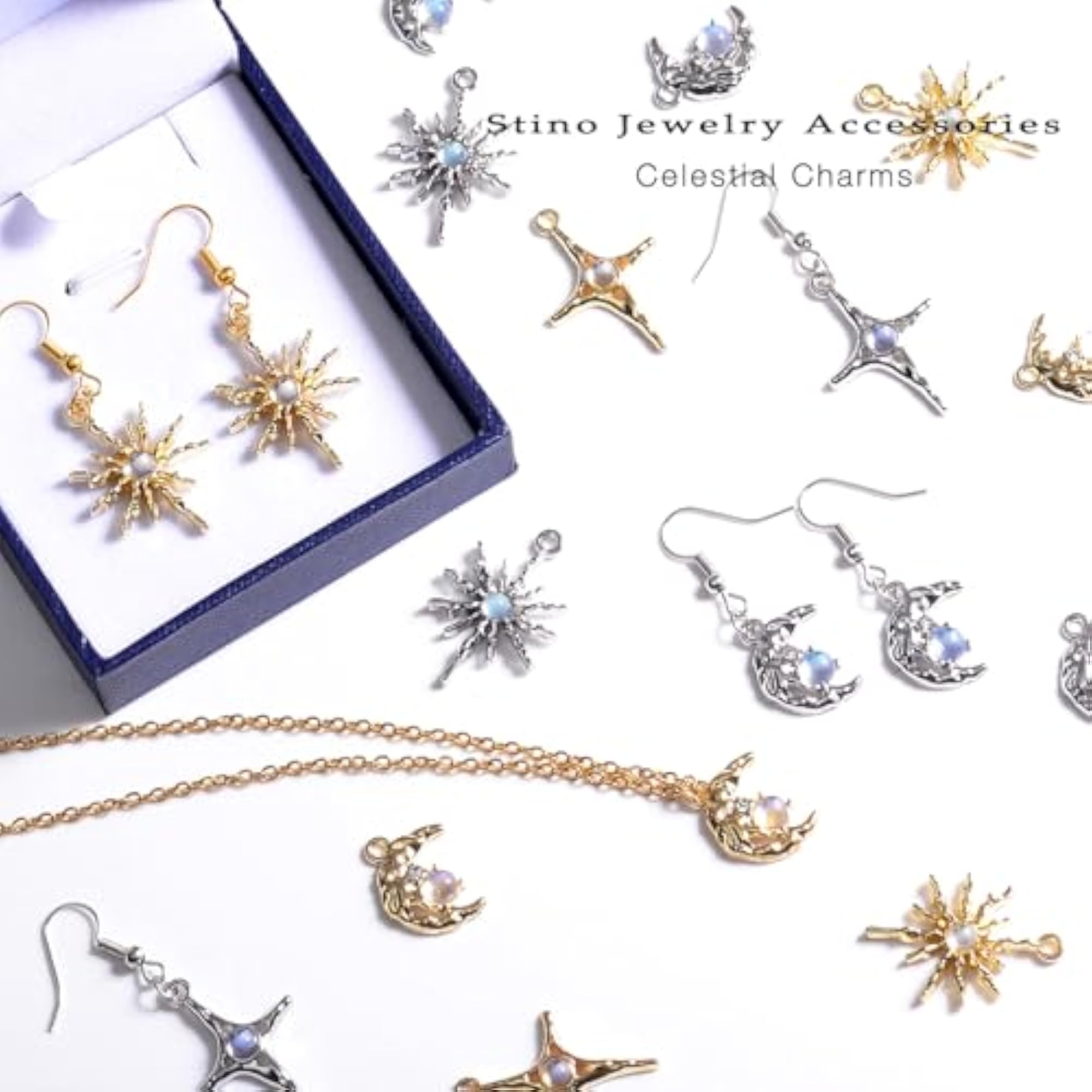 Silver and Gold Plated Moon Star Sun Pendants for DIY Crafting