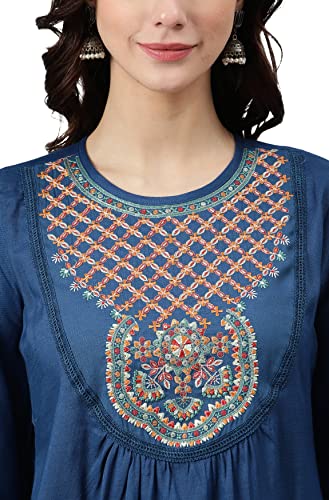 Image of Janasya Women's Blue Rayon Tunic