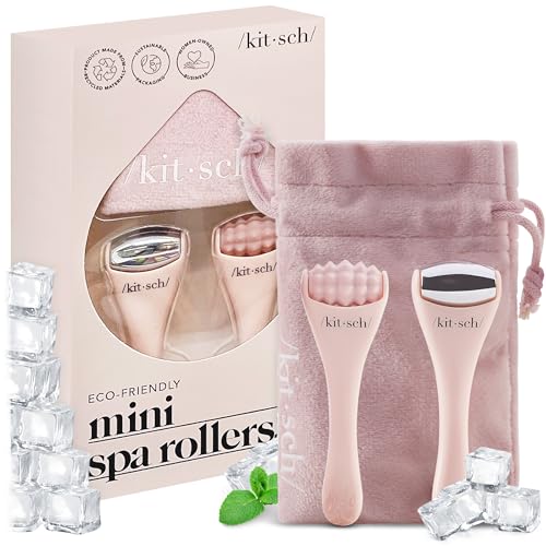 Kitsch Mini Facial Roller & Ice Face Roller Skin Care Tool Set – Stainless Steel Face Rollers to Reduce Puffiness, Redness & Headaches, Great Irritation Relief & Spa-Like Experience Anywhere - Blush