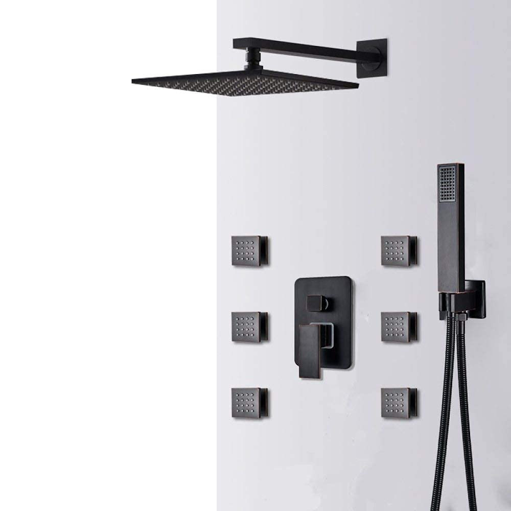 Système de douche à LED noir avec mitigeur chaud froid et jets de massage