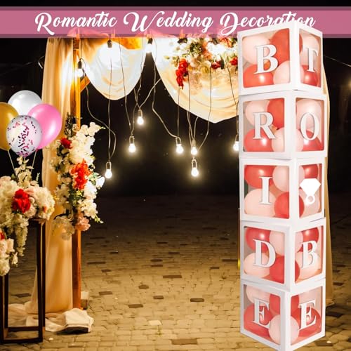 Image of Rozi Decoration Bride To Be Balloon Cardboard Boxes Set of 5 | 11.8 inch Cube Boxes with inchBride To Be inch Letters & Ring Cutouts | Bachelorette Party & Bridal Shower Decorations