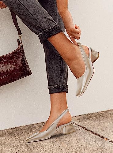 Image of Juliet Holy Women's Slingback Low Chunky Heels Pumps Closed Square Toe Block Heel Slip On Party Dress Work Shoes