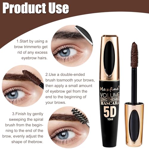 LINXINS Brown Mascara Waterproof, 5D Brown Waterproof Mascara, 4D Silk Fiber Lash Mascara, Extra Long Lash 5D Mascara and Thick, for Long Lasting Curling Lengthening and Volumizing - Image 4