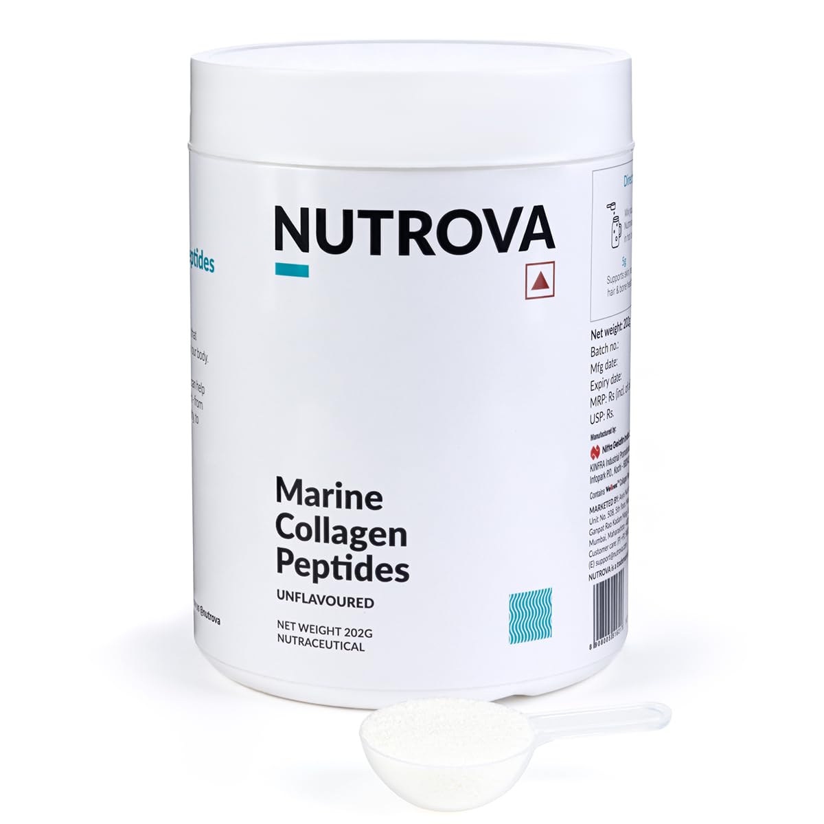 NUTROVA Marine Collagen Peptides for Men & Women, For Healthy Skin & Hair, Nails, Bones - Anti-Aging Supplement – Unflavoured Easy to Mix Powder (200gm) – Neutral Smell & Taste