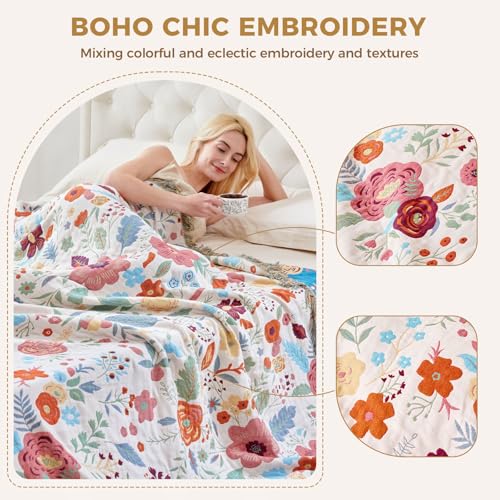 Image of LUTBM Boho Throw Blanket for Couch 50 inchx60 inch, Cotton Decorative Bed Throws