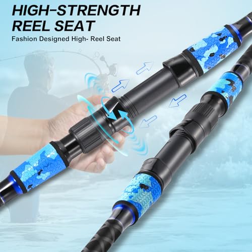 Yun Nong Surf-Angelrute – 4-teilige tragbare Reiserute, MH/H Power, Kohlefaser – 3,05 m/3,35 m/3,66 m/4,57 m für Salzwasser-Spinning