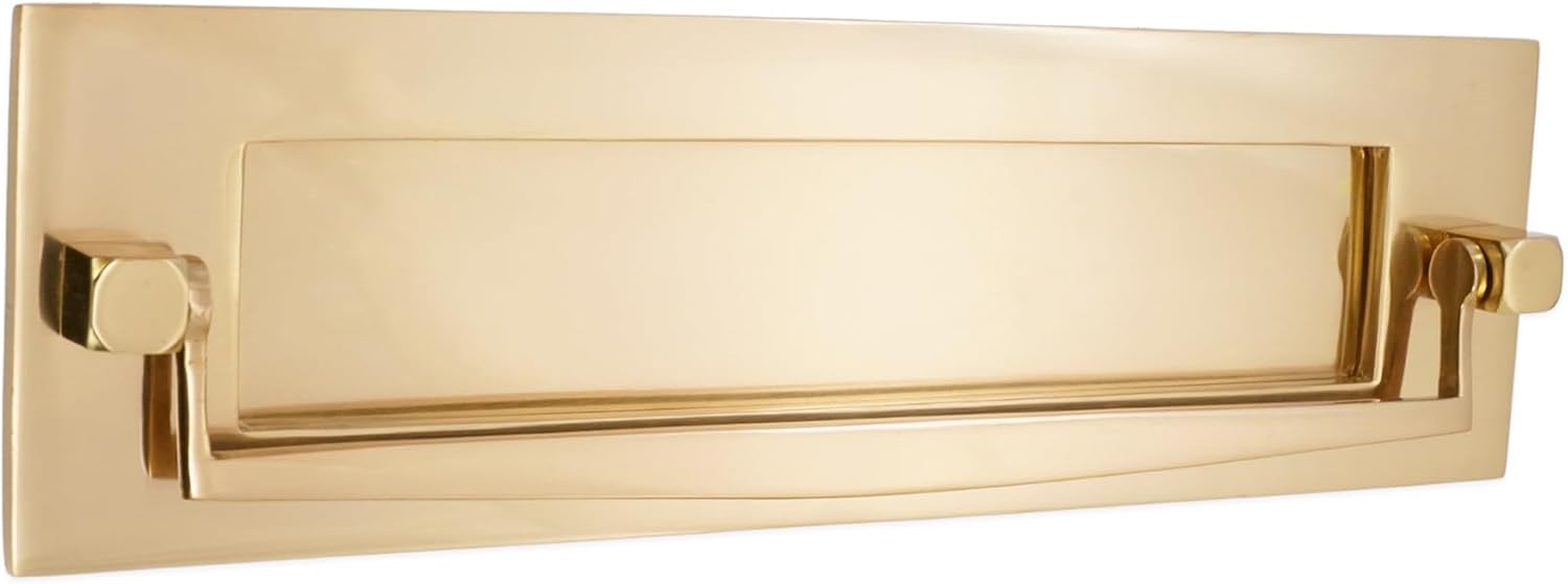 Solid Brass Victorian Heavy Sprung Traditional Letter Plate with Door Knocker 255 x 76mm - Polished Brass