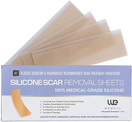 Silicone Scar Removal Sheets Advanced Silicone Scar Sheets Fast Effective for Keloid Scars Acne Scars Surgery C-Section Burn Scars 4 Reusable Pieces Extra Large