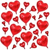 AnnoDeel 50pcs Heart Mylar Balloons, 18inch Red Heart Foil Blloons 3 Size Random 10inch 5inch Small Heart Balloons for Birthday Wedding LOVE Valentine's Day Party Decorations