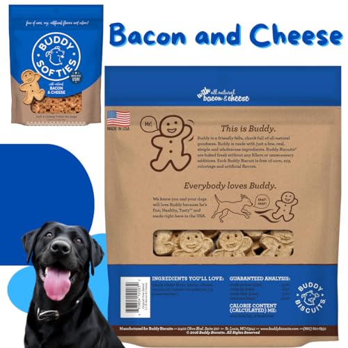 Buddy Biscuits Dog Treats Variety Pack - 6oz Softies Incluye Pollo, Tocino y Queso, Mantequilla de Maní y 5oz Grilled Beef Sin Grano - Con Juguete Cuerda para Perro miniatura 6