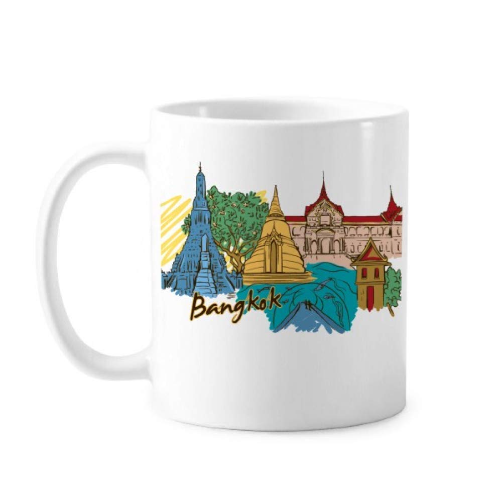 Thailand Bangkok Watercolor Mug Pottery Ceramic Coffee Porcelain Cup Tableware