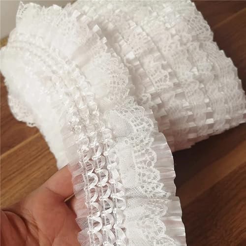 Miniatura 2 de Yulakes Cinta De Encaje 3d Blanca Con Apliques Para Bordar, Elástica Plisada De Guipur Con Ribete Y Volantes, Para Faldas, Vestidos, Tocados Y Costura