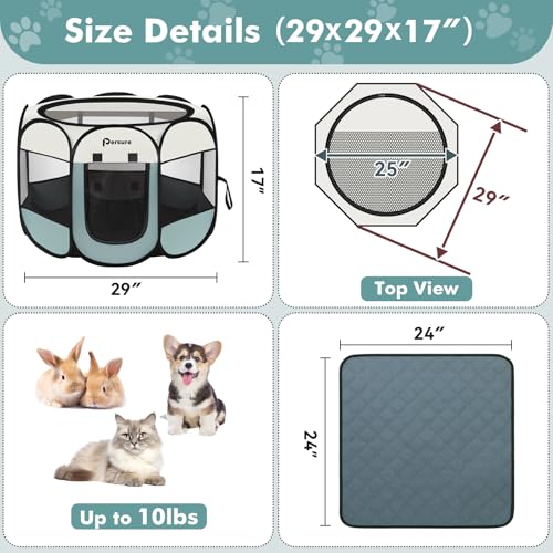Image of Dog Cat Playpen Indoor Outdoor for Puppy Pet Dogs Cat Recovery After Surgery, Dog Tent Crates Cage Indoor /Outdoor, Portable Pop Up Kennel with Carrying Case for Travel (Grey with Pad, Small)
