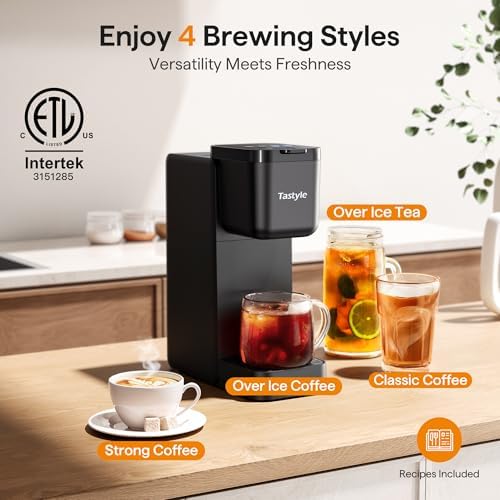 Diagram showing the three brewing accessory options: K-Cup, ground coffee, and tea