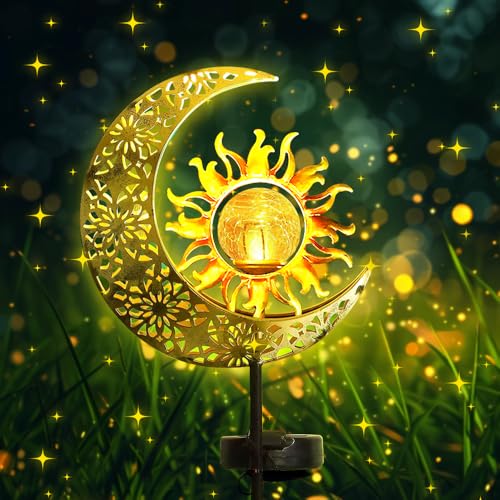 HIQE-FL Mond Solarleuchten Garten im Freien,Metall Mond Solarleuchten Garten Deko,Mond Solarleuchten Garten Deko,Gartenleuchte Wasserdichte Wegeleuchte Mit Blumenfee (C)