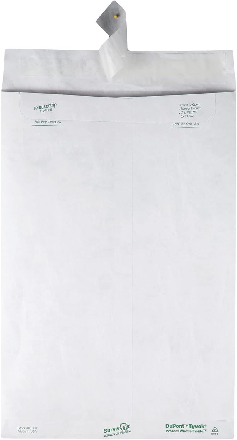 Quality Park QUAR1660 Survivor 10 x 15 Tyvek Catalog Mailer with Self Sealing Closure, 14 lb Puncture, Tear and Moisture Resistant DuPont Tyvek Envelopes, 100 per Box (R1660),White