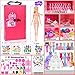 iBayda 139pcs 11.5-inch Fashion Doll and Wardrobe Playset: Wedding Dress, Outfits, Shoes, Bags, Necklace, DIY Stickers Accessories