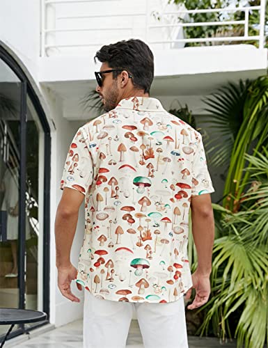PAODIKUAI Men's Printed Shirt Button Down Short Sleeve Cute Mushroom Hawaiian Shirt2