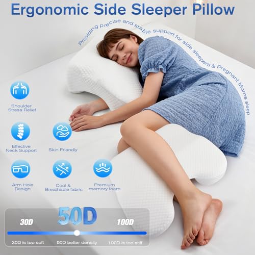 Eirolace Seitenschläferkissen mit Armloch, 2-in-1 Ergonomisches Nackenkissen Kopfkissen, Memory Foam Kissen mit 3 Armöffnungen für Nacken, Seiten, Rücken und Bauchschläfer