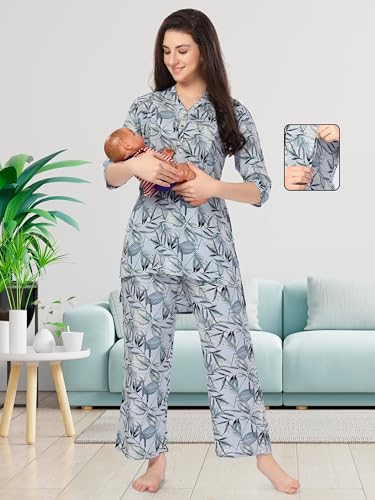 Image of AV2 Women's Maternity Night Suit Set|Nursing|Feeding Printed Tunic & Bottom Coord Set 2426